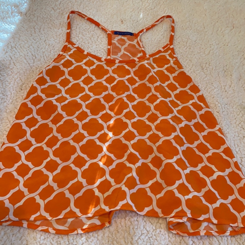 Sweet Claire Tank Top Orange and White Pattern Size Medium